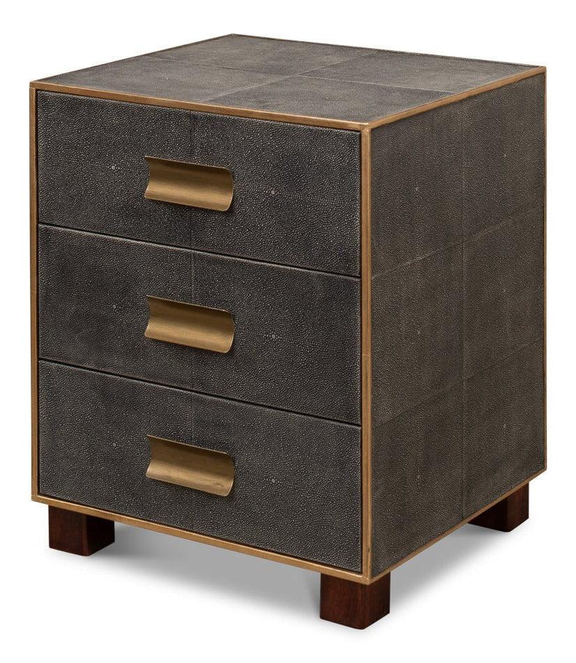 Gideon Shagreen Leather Three Drawer Side Table - LOOMLAN - Sarreid - Side Tables