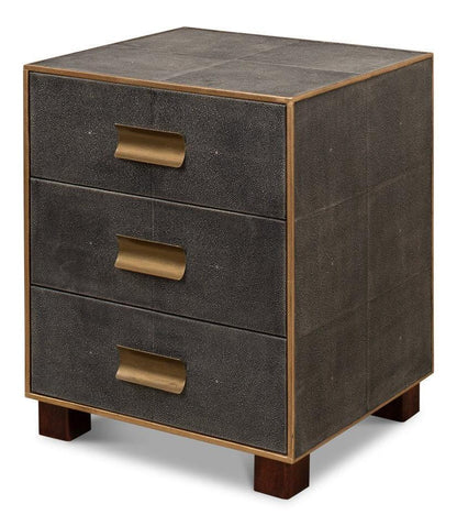 Gideon Shagreen Leather Three Drawer Side Table - LOOMLAN - Sarreid - Side Tables