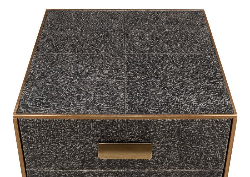 Gideon Shagreen Leather Three Drawer Side Table - LOOMLAN - Sarreid - Side Tables