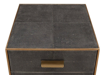 Gideon Shagreen Leather Three Drawer Side Table - LOOMLAN - Sarreid - Side Tables