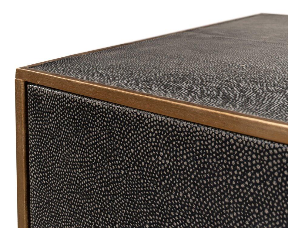 Gideon Shagreen Leather Three Drawer Side Table - LOOMLAN - Sarreid - Side Tables
