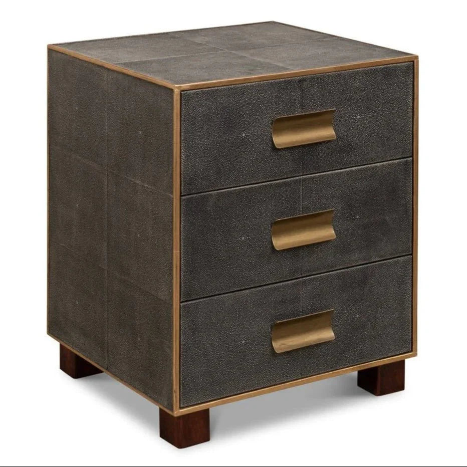 Gideon Shagreen Leather Three Drawer Side Table - LOOMLAN - Sarreid - Side Tables