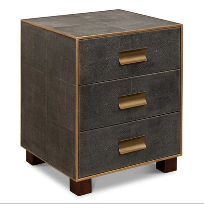 Gideon Shagreen Leather Three Drawer Side Table - LOOMLAN - Sarreid - Side Tables