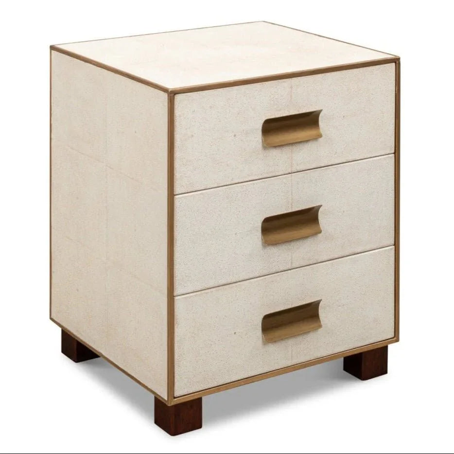 Gideon Shagreen Leather Three Drawer Side Table - LOOMLAN - Sarreid - Side Tables