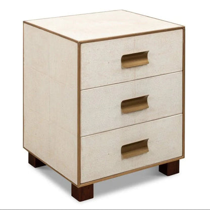 Gideon Shagreen Leather Three Drawer Side Table - LOOMLAN - Sarreid - Side Tables