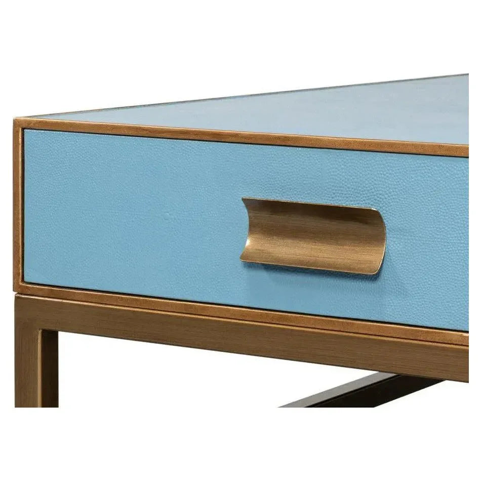 Gideon Wood & Shagreen Leather Blue Square Coffee Table - LOOMLAN - Sarreid - Coffee Tables