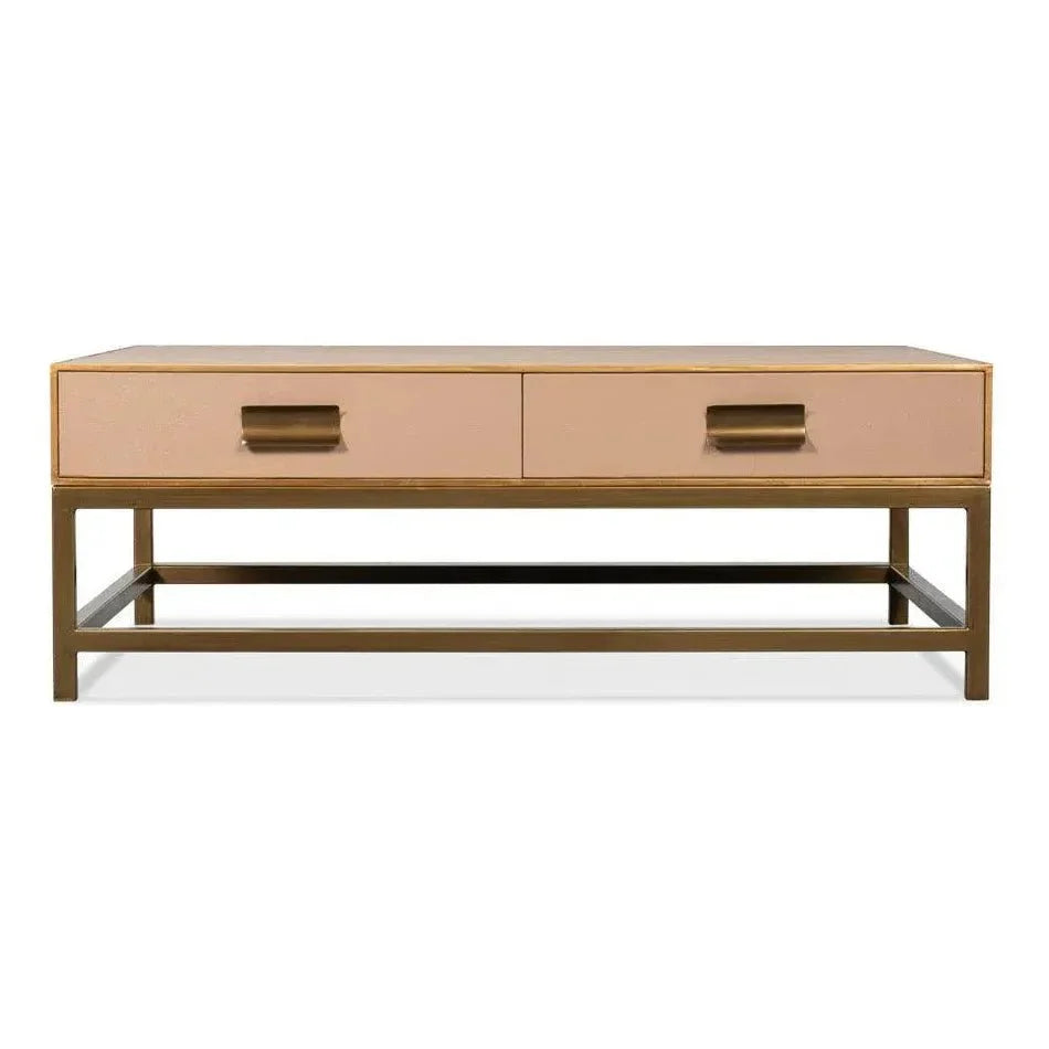 Gideon Wood & Shagreen Leather Tan Square Coffee Table - LOOMLAN - Sarreid - Coffee Tables