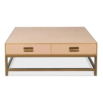 Gideon Wood & Shagreen Leather Tan Square Coffee Table - LOOMLAN - Sarreid - Coffee Tables