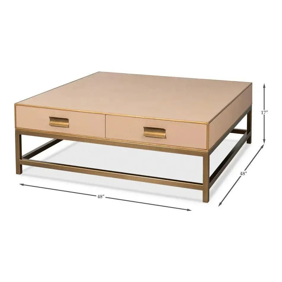 Gideon Wood & Shagreen Leather Tan Square Coffee Table - LOOMLAN - Sarreid - Coffee Tables