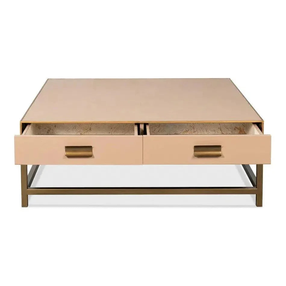 Gideon Wood & Shagreen Leather Tan Square Coffee Table - LOOMLAN - Sarreid - Coffee Tables