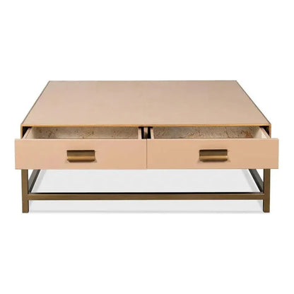 Gideon Wood & Shagreen Leather Tan Square Coffee Table - LOOMLAN - Sarreid - Coffee Tables