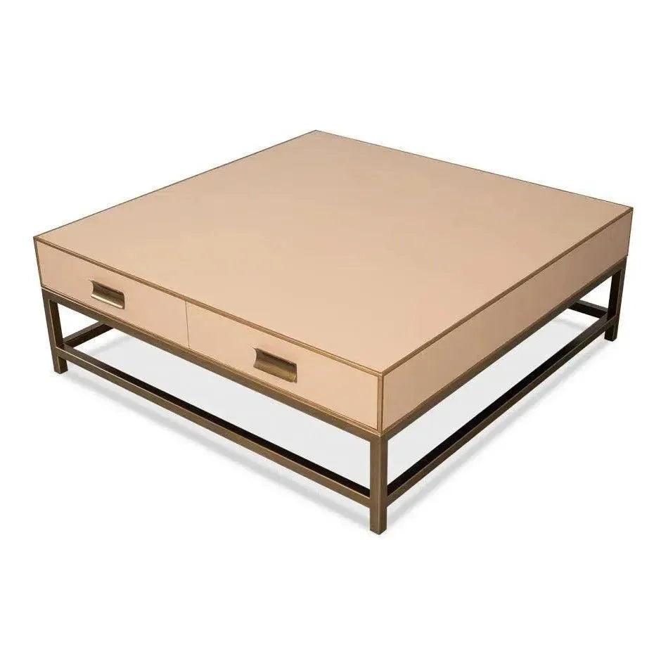 Gideon Wood & Shagreen Leather Tan Square Coffee Table - LOOMLAN - Sarreid - Coffee Tables