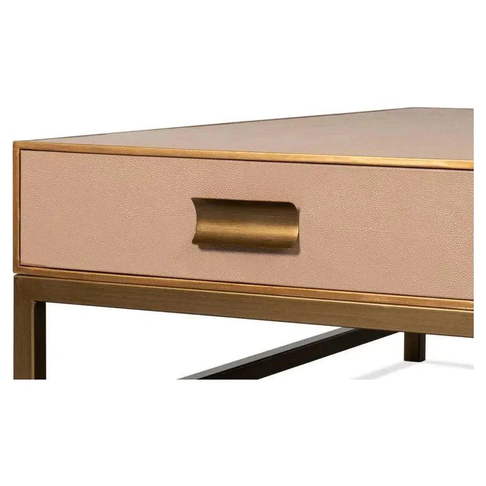 Gideon Wood & Shagreen Leather Tan Square Coffee Table - LOOMLAN - Sarreid - Coffee Tables