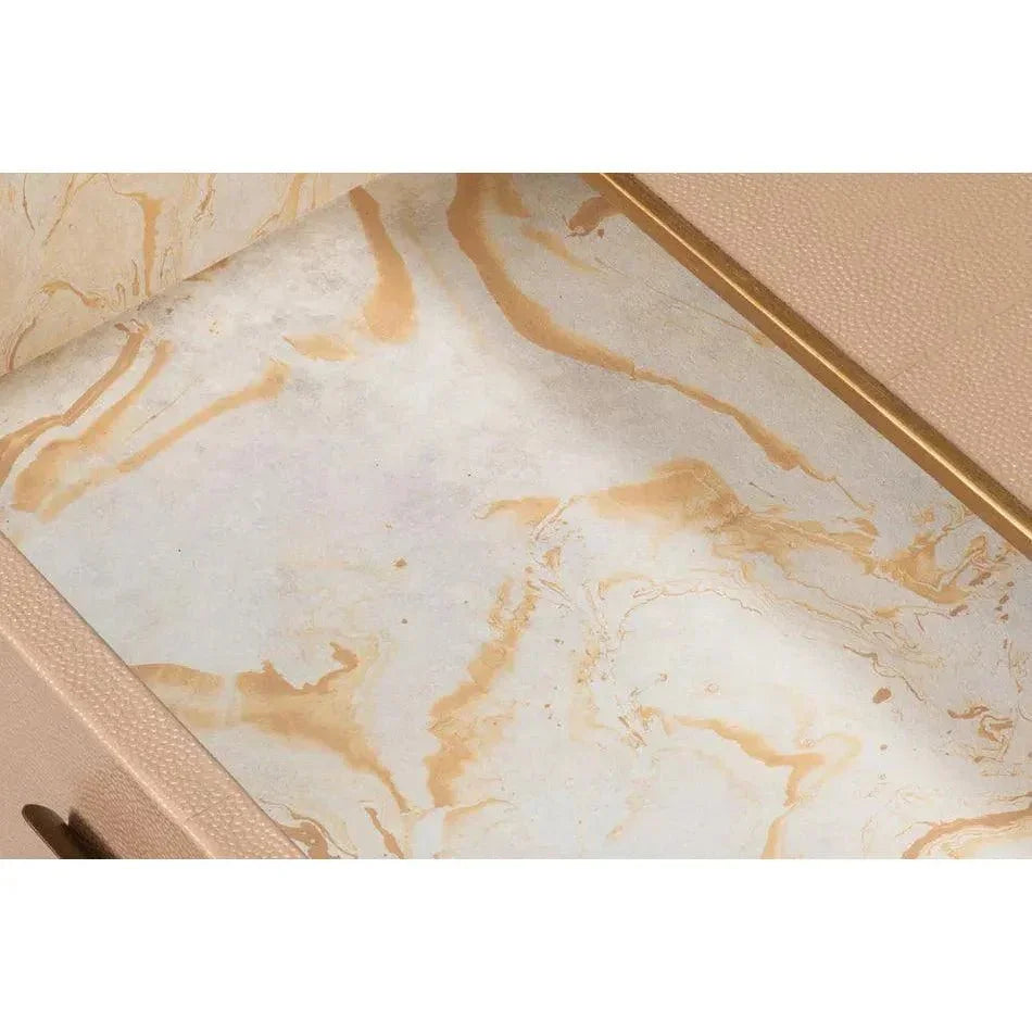 Gideon Wood & Shagreen Leather Tan Square Coffee Table - LOOMLAN - Sarreid - Coffee Tables