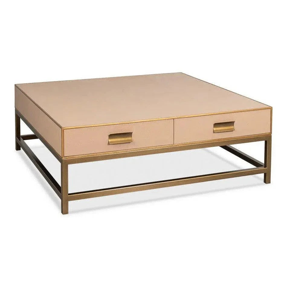 Gideon Wood & Shagreen Leather Tan Square Coffee Table - LOOMLAN - Sarreid - Coffee Tables