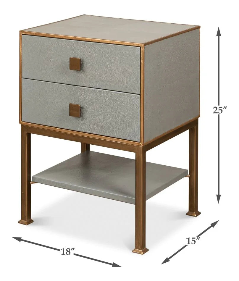 Gillian Grey Leather Nightstand - LOOMLAN - Sarreid - Nightstands