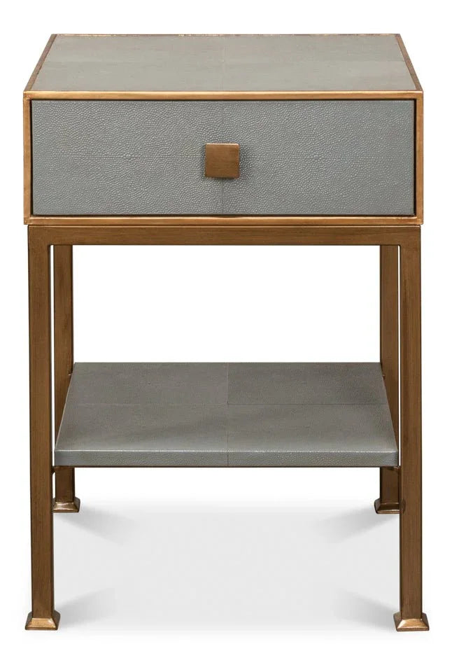 Gillian Grey Leather Nightstand - LOOMLAN - Sarreid - Nightstands