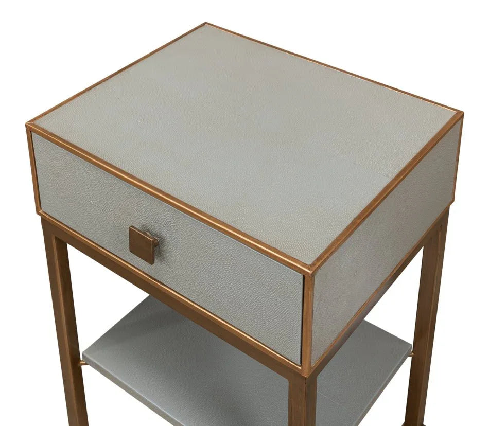 Gillian Grey Leather Nightstand - LOOMLAN - Sarreid - Nightstands