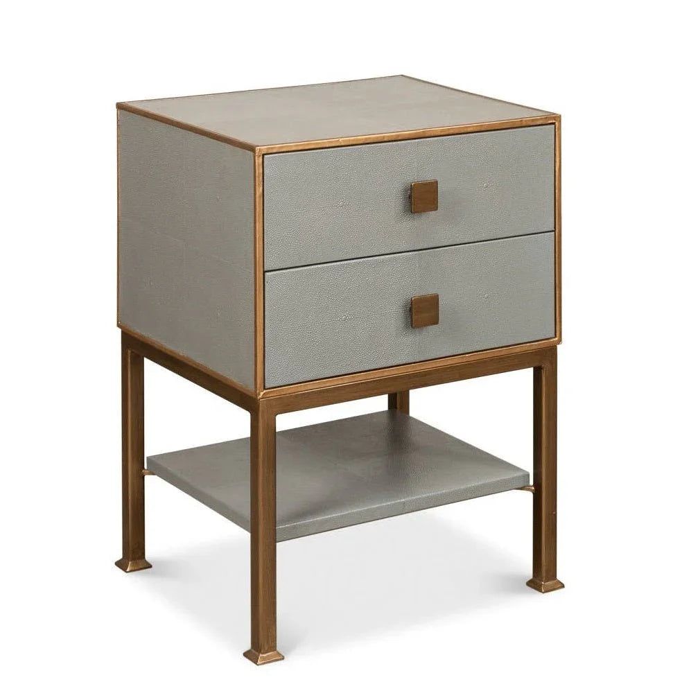 Gillian Grey Leather Nightstand - LOOMLAN - Sarreid - Nightstands