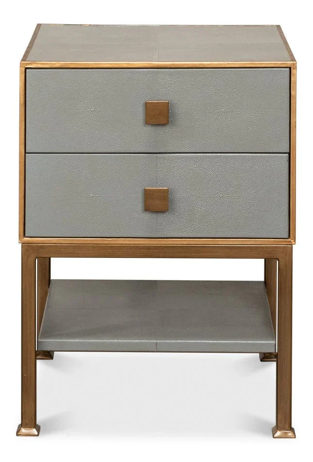 Gillian Grey Leather Nightstand - LOOMLAN - Sarreid - Nightstands