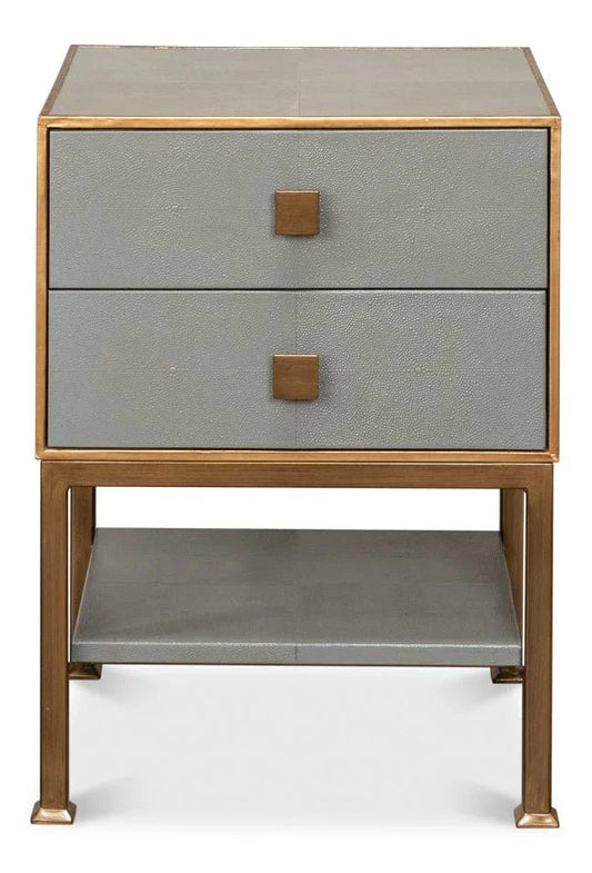 Gillian Grey Leather Nightstand - LOOMLAN - Sarreid - Nightstands