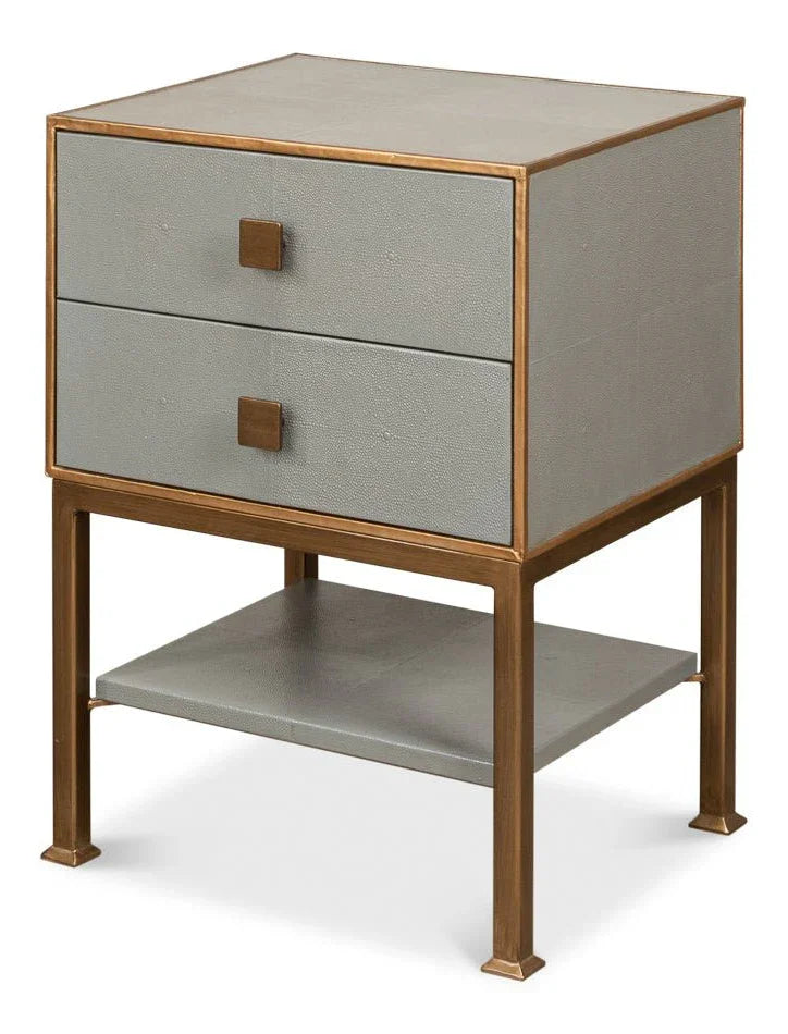 Gillian Grey Leather Nightstand - LOOMLAN - Sarreid - Nightstands