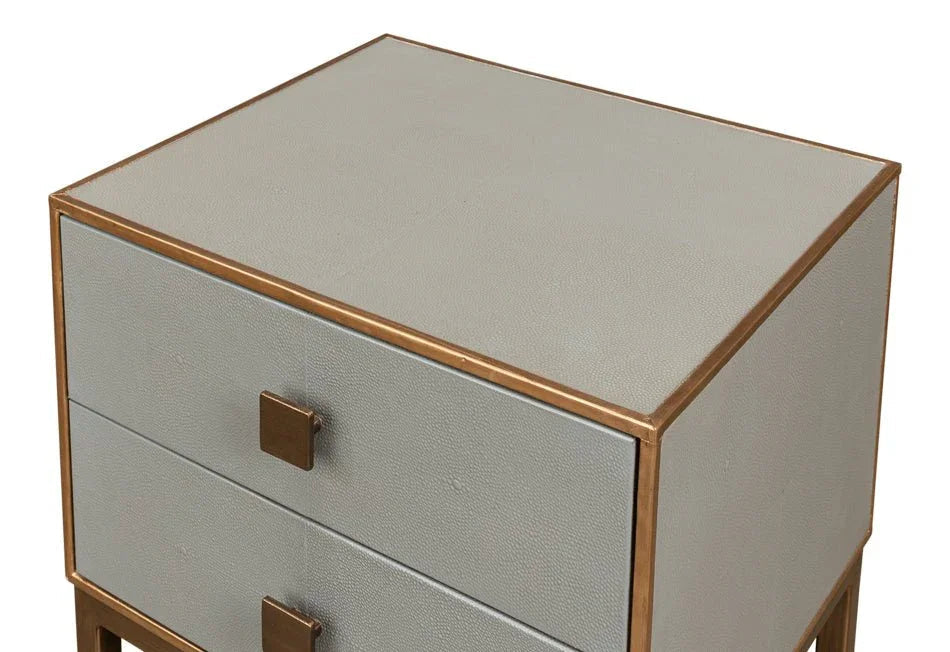 Gillian Grey Leather Nightstand - LOOMLAN - Sarreid - Nightstands