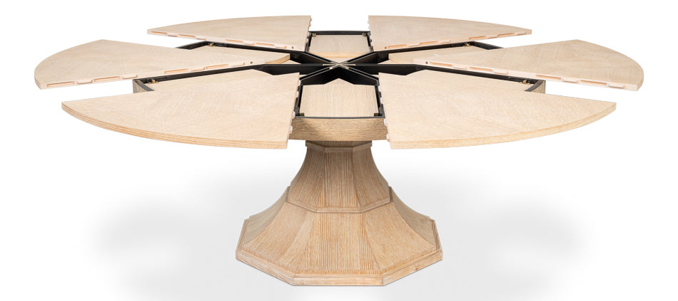 Giselle Jupe Extendable Wooden Dining Table-Dining Tables-Sarreid-Bleached Oak-Medium-LOOMLAN