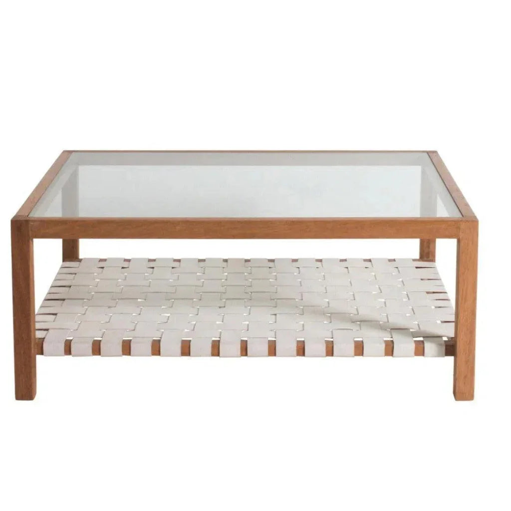 Glass & Leather Coffee Table Peyton Storage - LOOMLAN - Peninsula Home - Coffee Tables