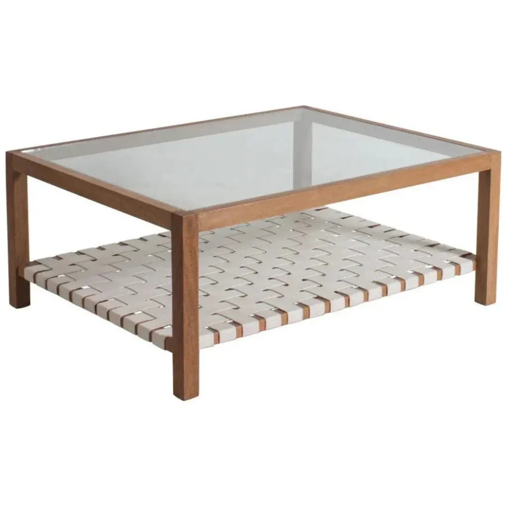 Glass & Leather Coffee Table Peyton Storage - LOOMLAN - Peninsula Home - Coffee Tables