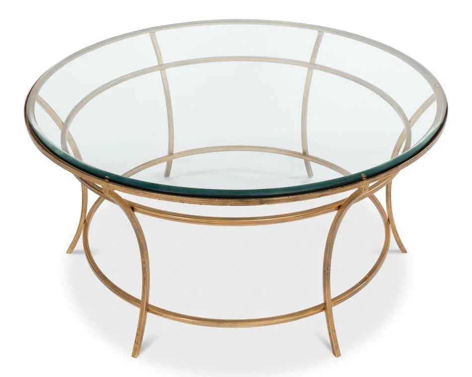 Glass Top Round Coffee Table - LOOMLAN - Sarreid - Coffee Tables