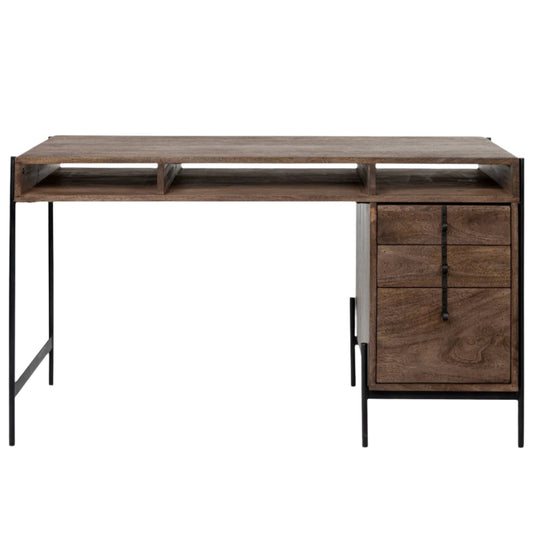 Glenn Three Drawers Wooden Office Desk-Home Office Desks-Mercana-LOOMLAN