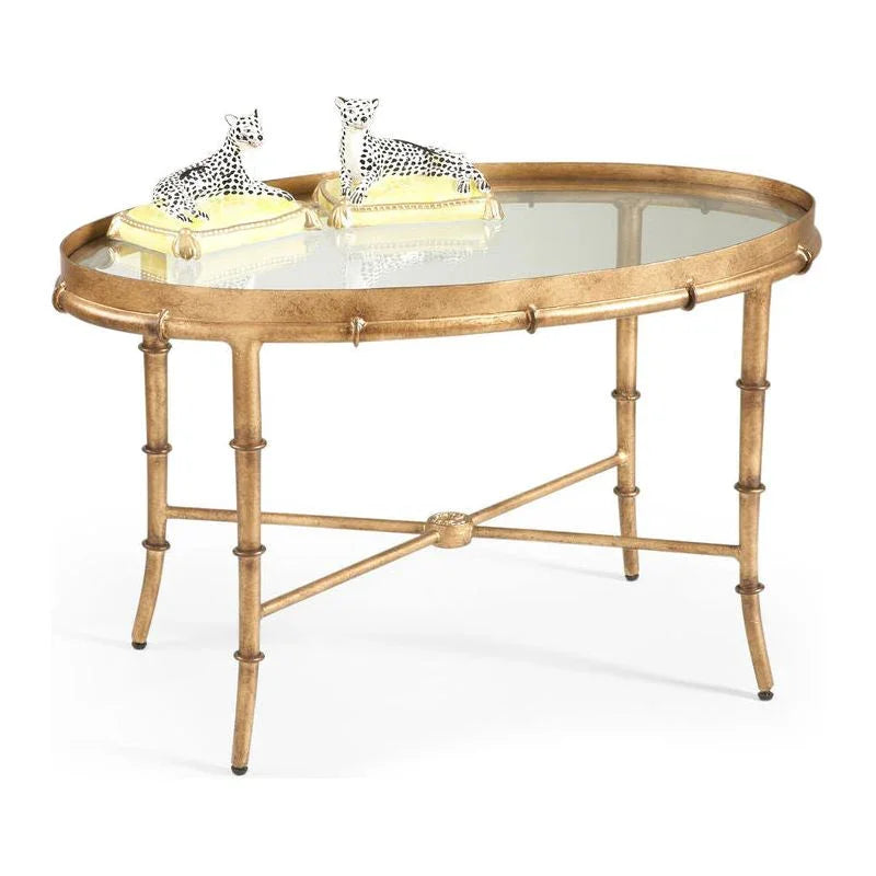 Gold Bamboo Style Based Rectangular Cocktail Table - LOOMLAN - Chelsea House - Coffee Tables