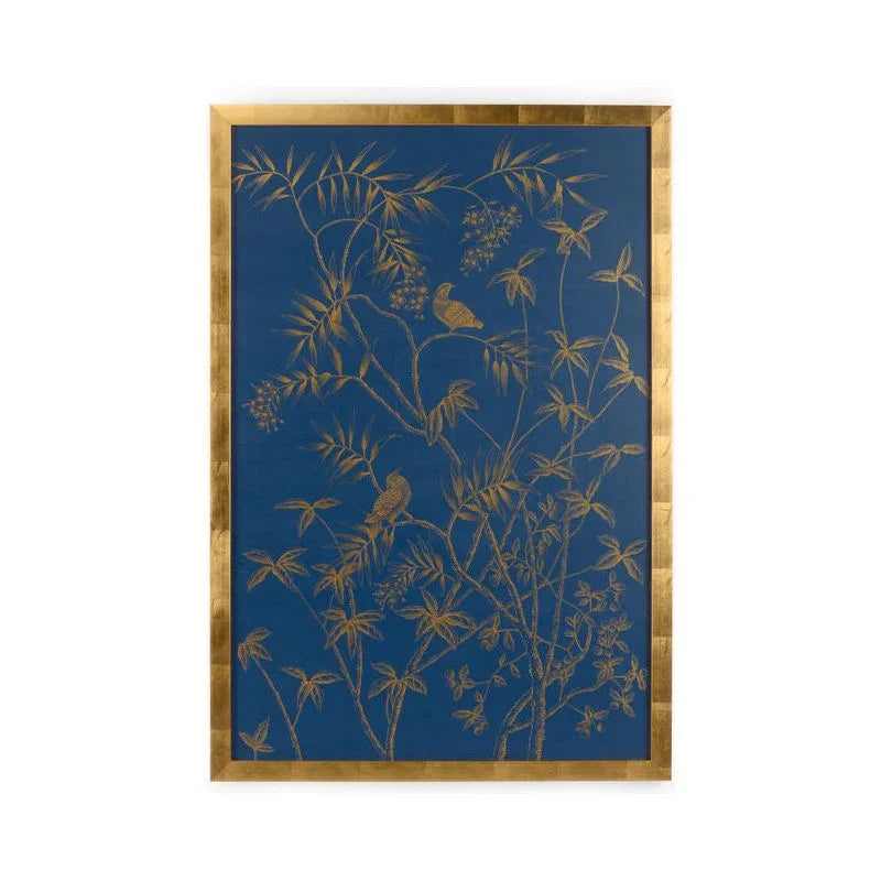 Gold Buckhead Panel On Blue Background Artwork-Framed Wall Art-Chelsea House-Panel A-LOOMLAN