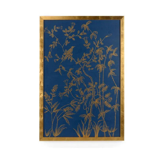 Gold Buckhead Panel On Blue Background Artwork-Framed Wall Art-Chelsea House-Panel B-LOOMLAN