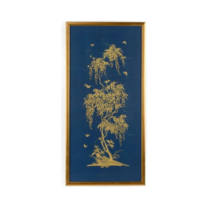 Gold Flowering Tree On Blue Background Artwork-Framed Wall Art-Chelsea House-Tree On Blue A-LOOMLAN