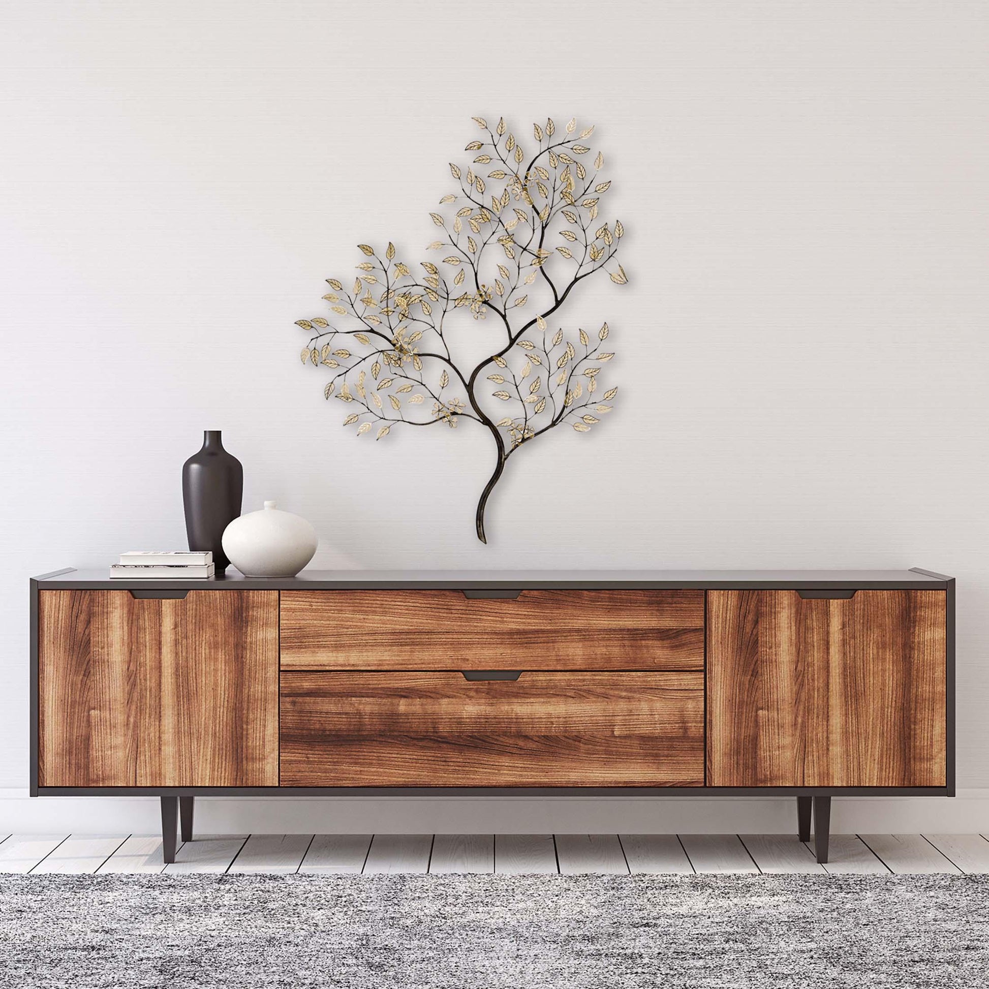 Golden Spring Tree Style Metal Wall Art-Metal Wall Art-Paragon-LOOMLAN