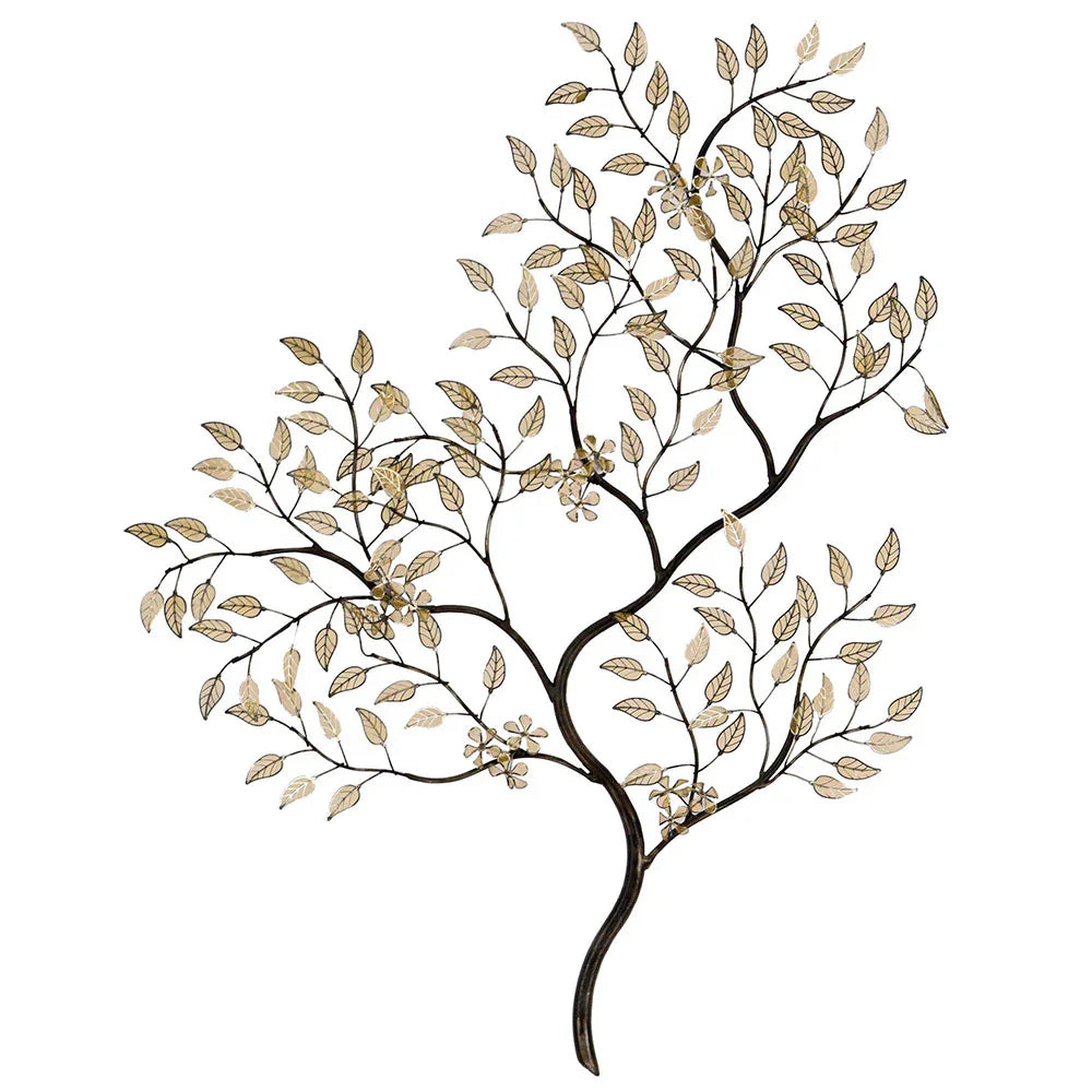 Golden Spring Tree Style Metal Wall Art-Metal Wall Art-Paragon-LOOMLAN