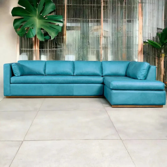 Goldenrod Nubuck Leather Sectional Chaise - LOOMLAN - One For Victory - Sectionals