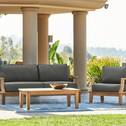 Grande Teak Patio Deep Sofa Set with Sunbrella 4PC - LOOMLAN - HiTeak - Outdoor Sofas & Loveseats