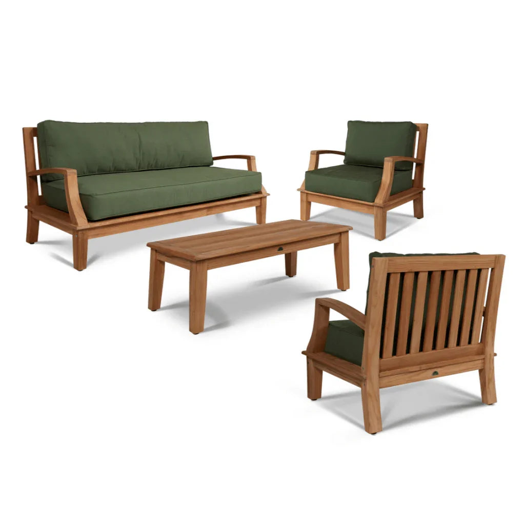 Grande Teak Patio Deep Sofa Set with Sunbrella 4PC - LOOMLAN - HiTeak - Outdoor Sofas & Loveseats