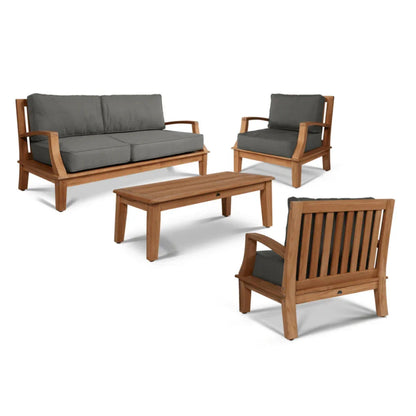 Grande Teak Patio Deep Sofa Set with Sunbrella 4PC - LOOMLAN - HiTeak - Outdoor Sofas & Loveseats