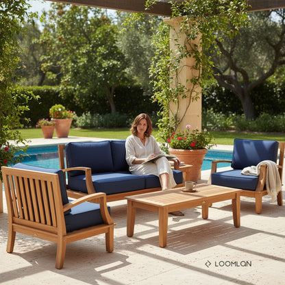 Grande Teak Patio Deep Sofa Set with Sunbrella 4PC
