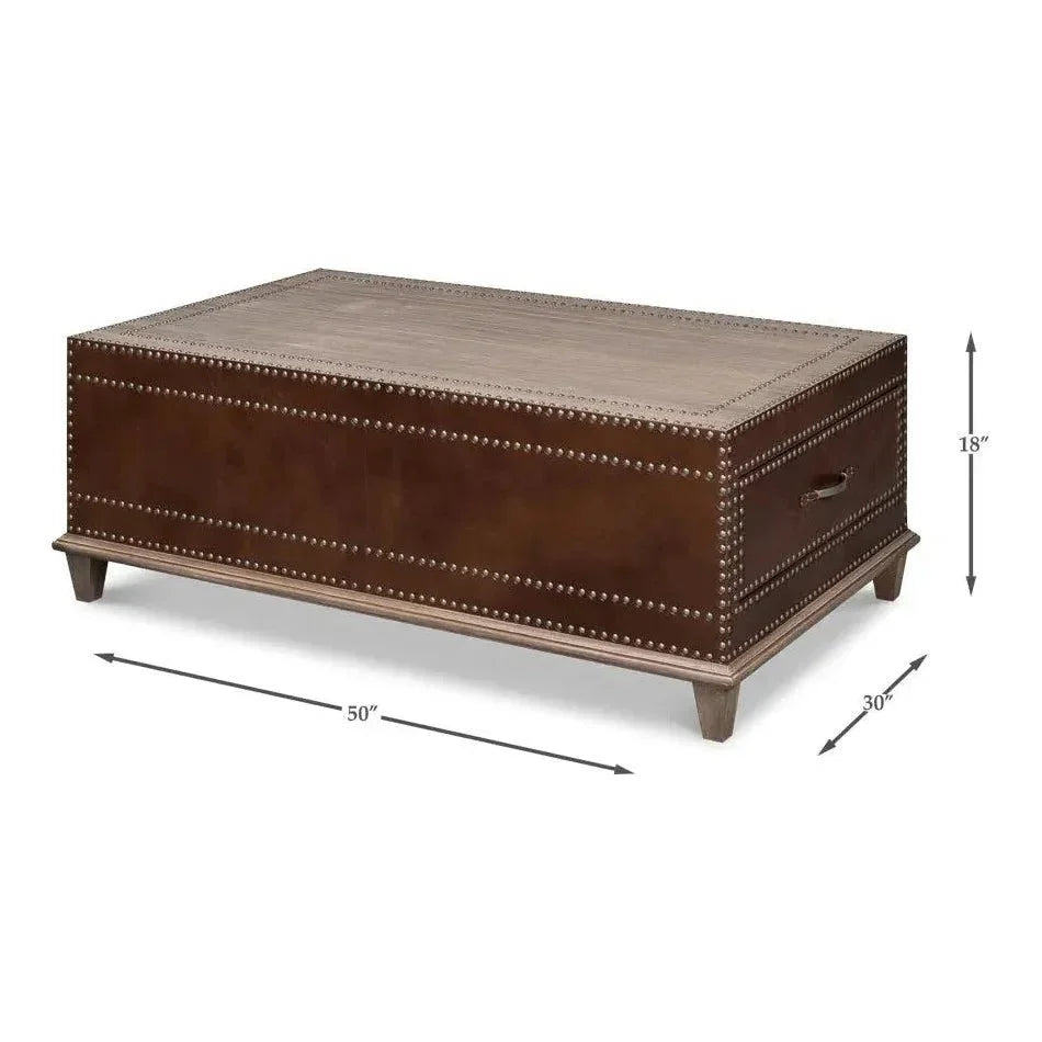 Grandon Equestrian Leather Cocktail Coffee Table - LOOMLAN - Sarreid - Coffee Tables