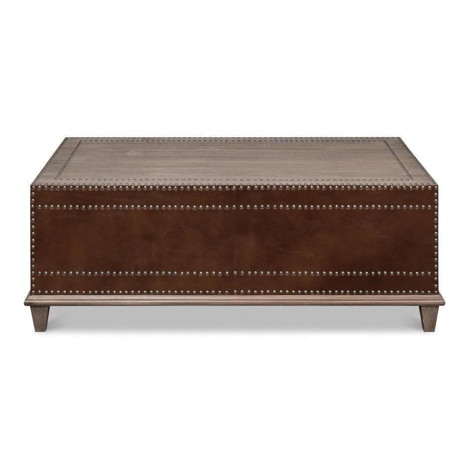 Grandon Equestrian Leather Cocktail Coffee Table - LOOMLAN - Sarreid - Coffee Tables