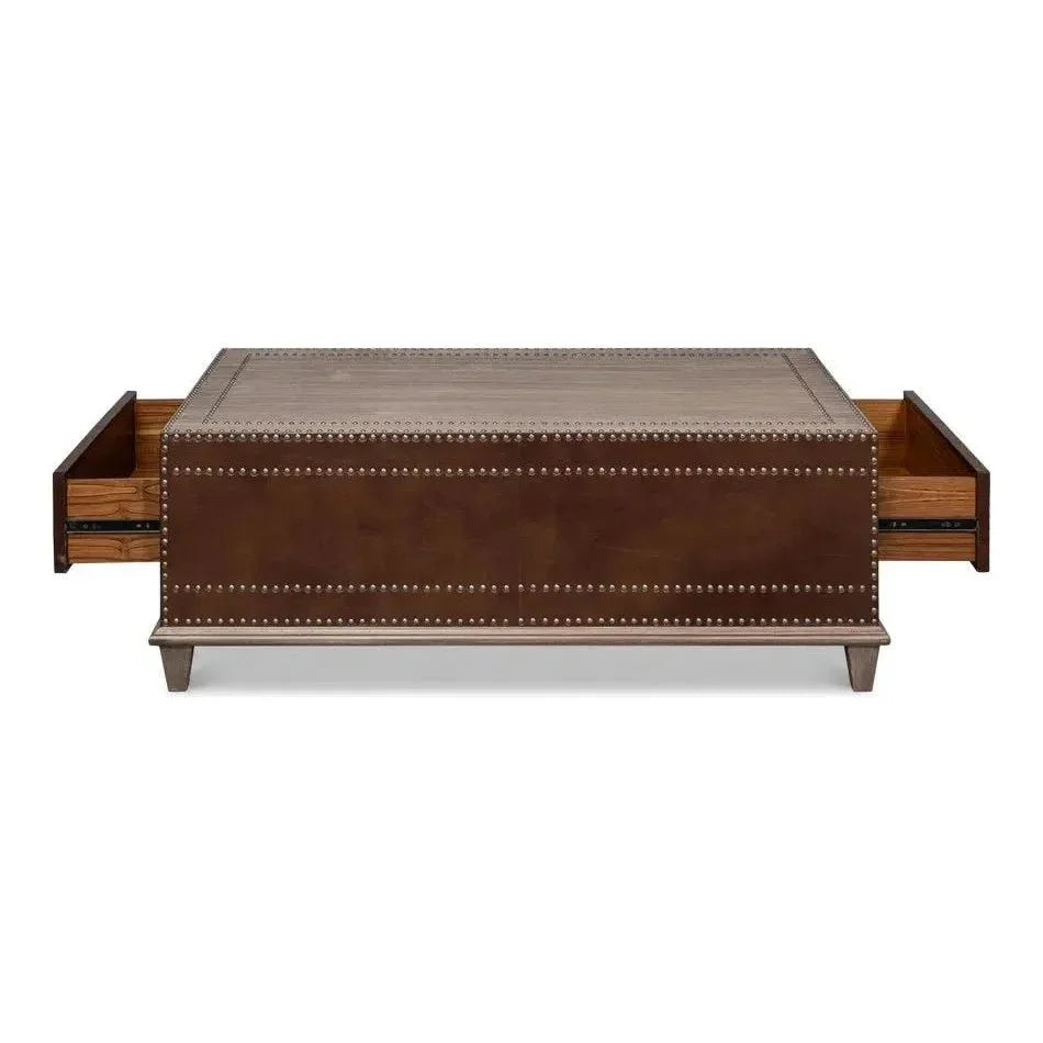 Grandon Equestrian Leather Cocktail Coffee Table - LOOMLAN - Sarreid - Coffee Tables