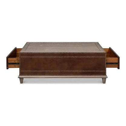 Grandon Equestrian Leather Cocktail Coffee Table - LOOMLAN - Sarreid - Coffee Tables