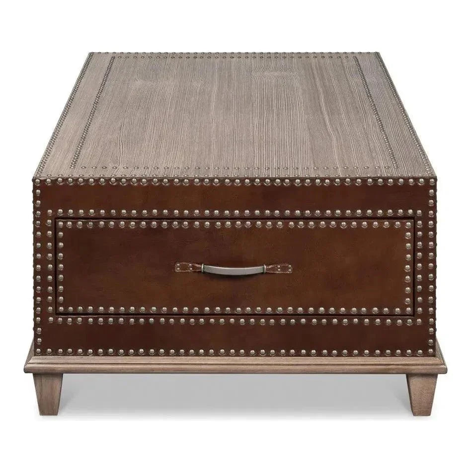 Grandon Equestrian Leather Cocktail Coffee Table - LOOMLAN - Sarreid - Coffee Tables