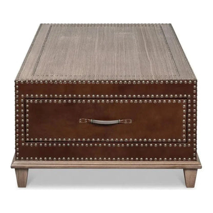 Grandon Equestrian Leather Cocktail Coffee Table - LOOMLAN - Sarreid - Coffee Tables