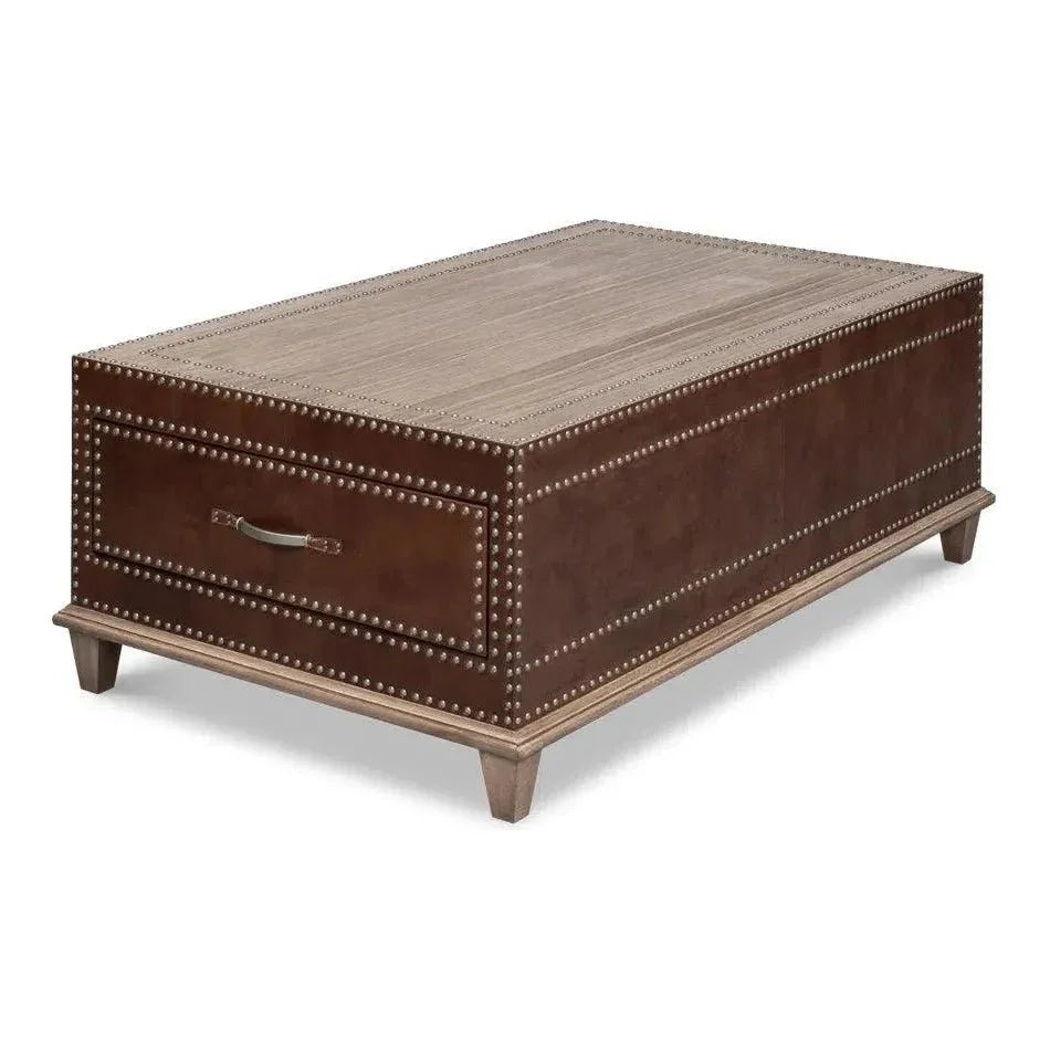 Grandon Equestrian Leather Cocktail Coffee Table - LOOMLAN - Sarreid - Coffee Tables